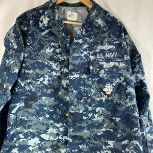 US Navy Camo Blue Working Digital Uniform Shirt Medium Button Long Sleeve